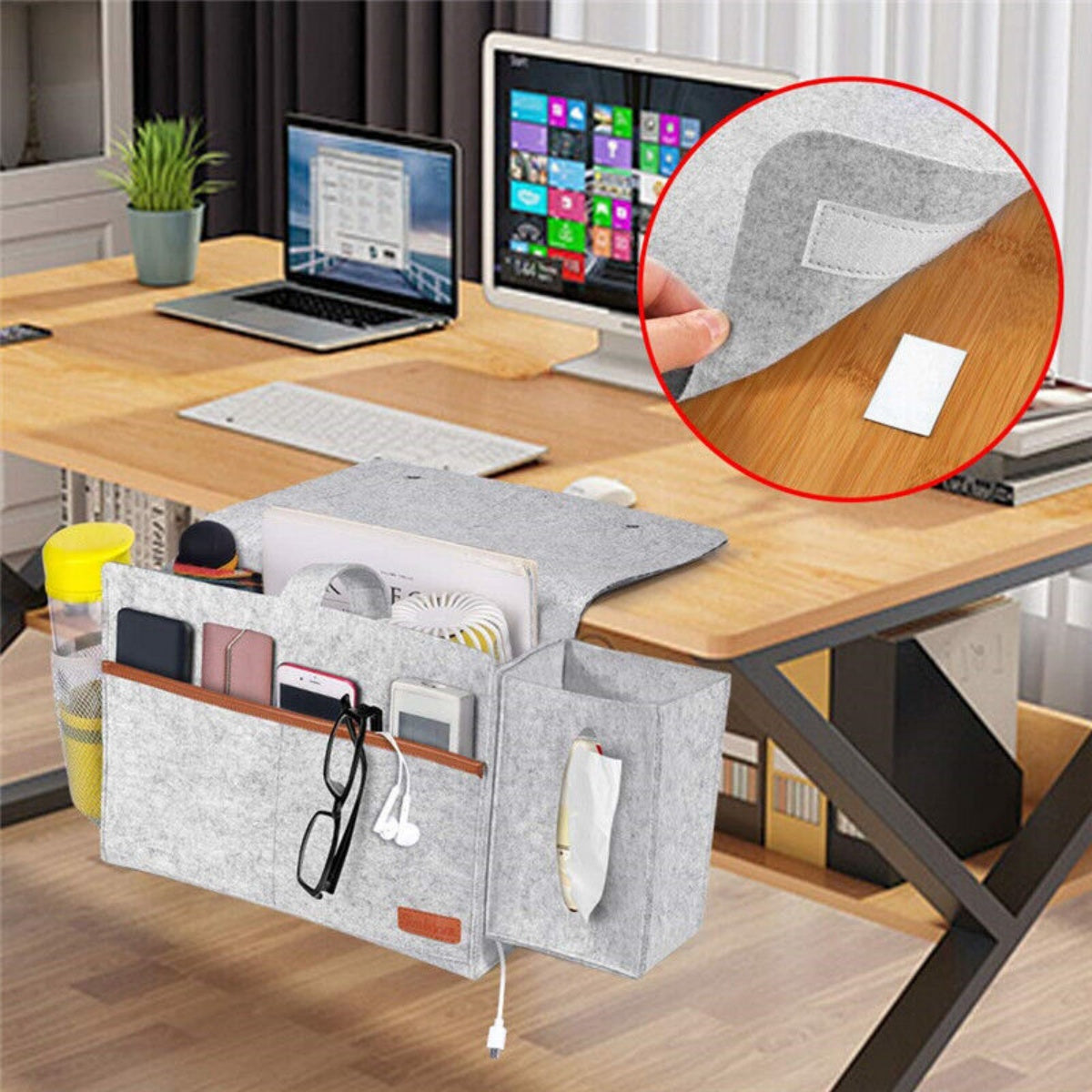 Bedside Felt Storage Caddy with Tissue Holder & Charging Hole – image 9