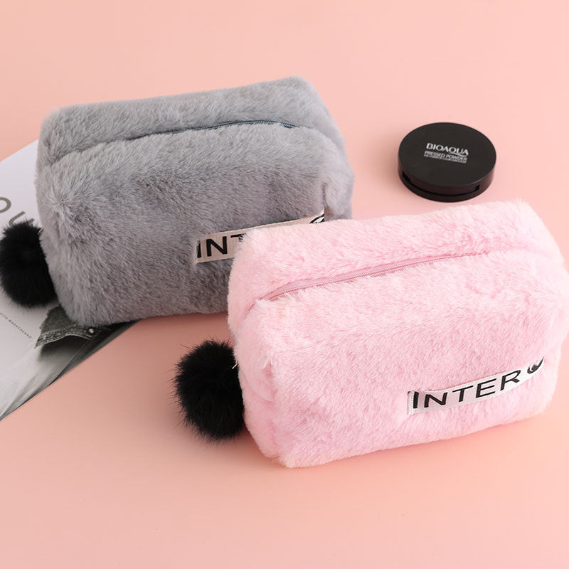 Plush Travel Makeup Bag - Flannel Cosmetic Organizer – image 4