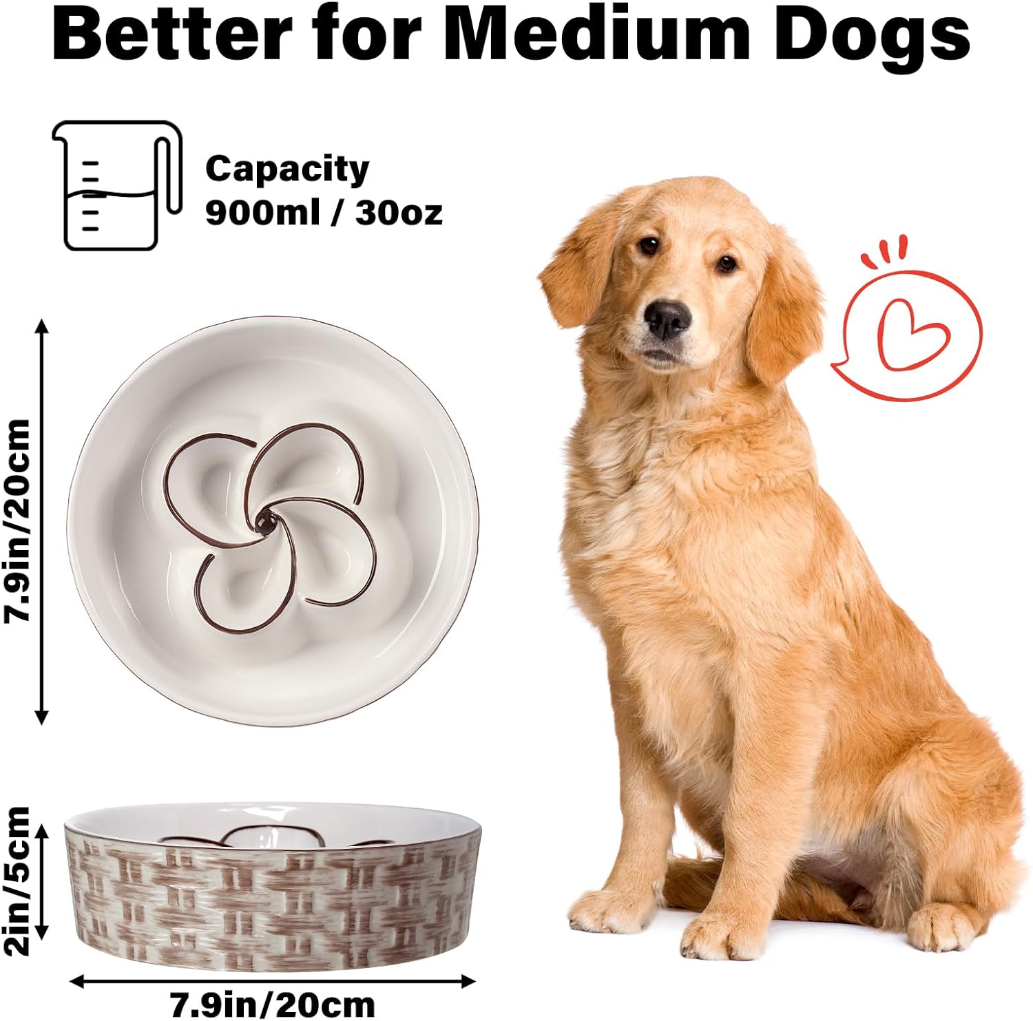 Ceramic Slow Feeder Dog Bowl for Medium & Large Dogs – image 2