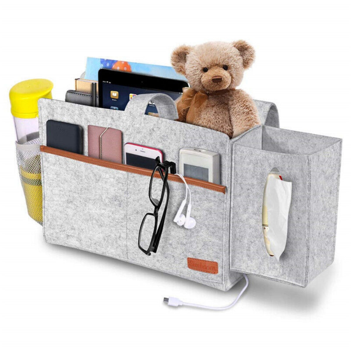 Bedside Felt Storage Caddy with Tissue Holder & Charging Hole – image 2