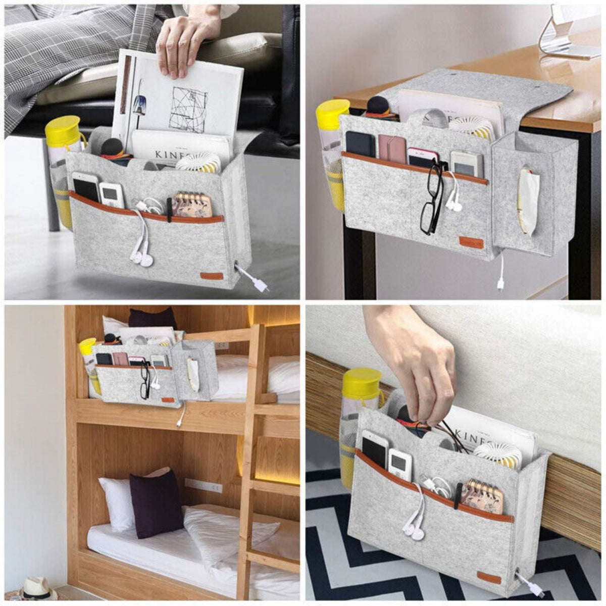Bedside Felt Storage Caddy with Tissue Holder & Charging Hole – image 3