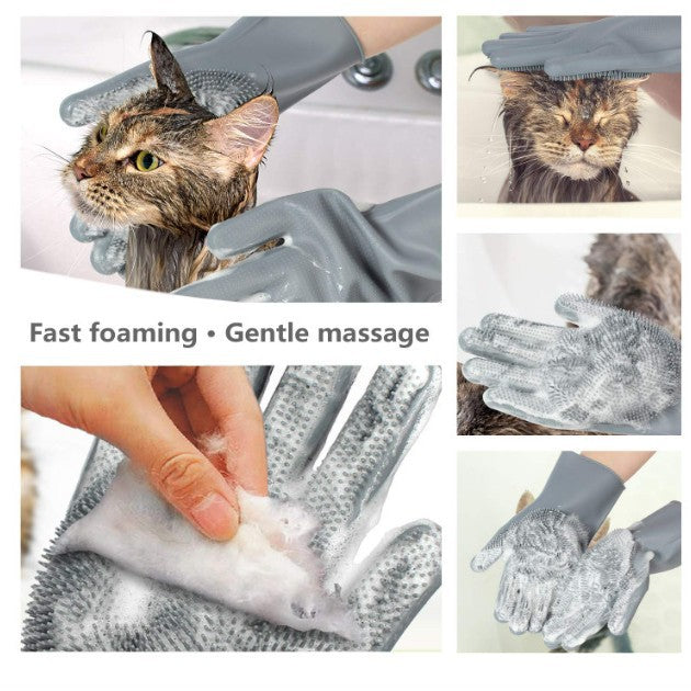 Pet Grooming Silicone Massage Glove - Gray – image 6