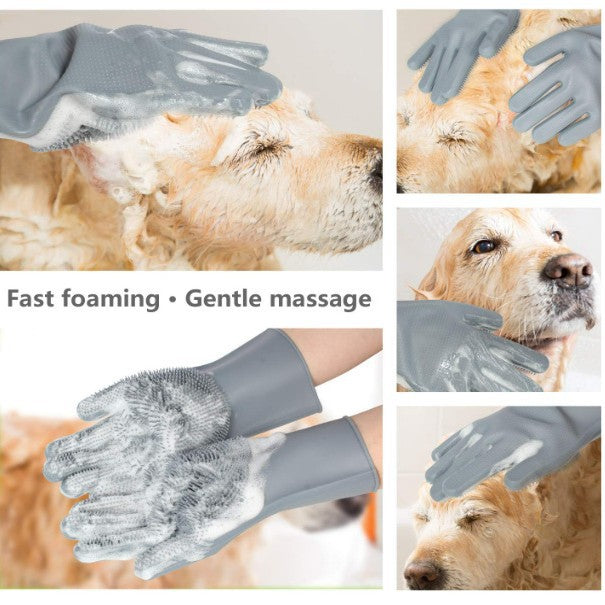 Pet Grooming Silicone Massage Glove - Gray – image 4