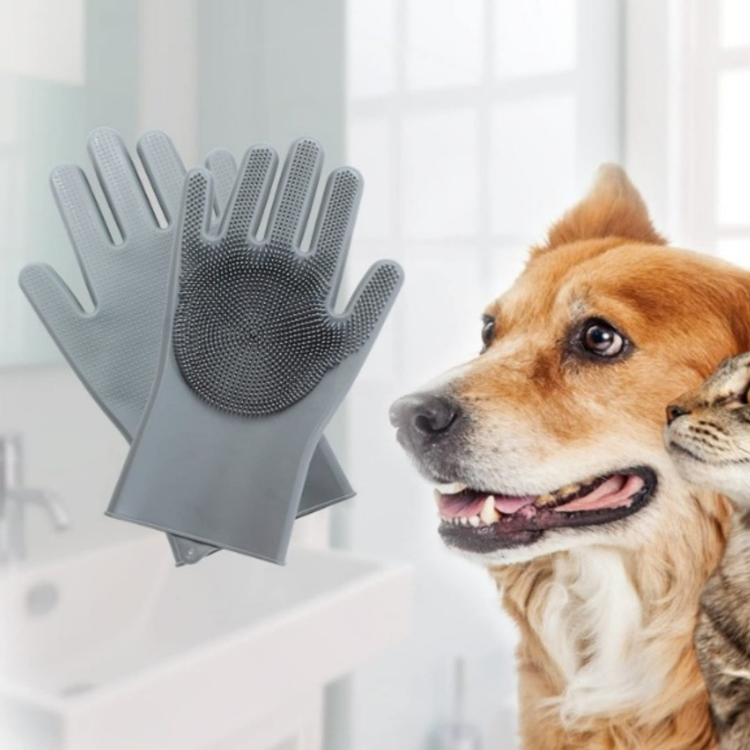 Pet Grooming Silicone Massage Glove - Gray – image 1